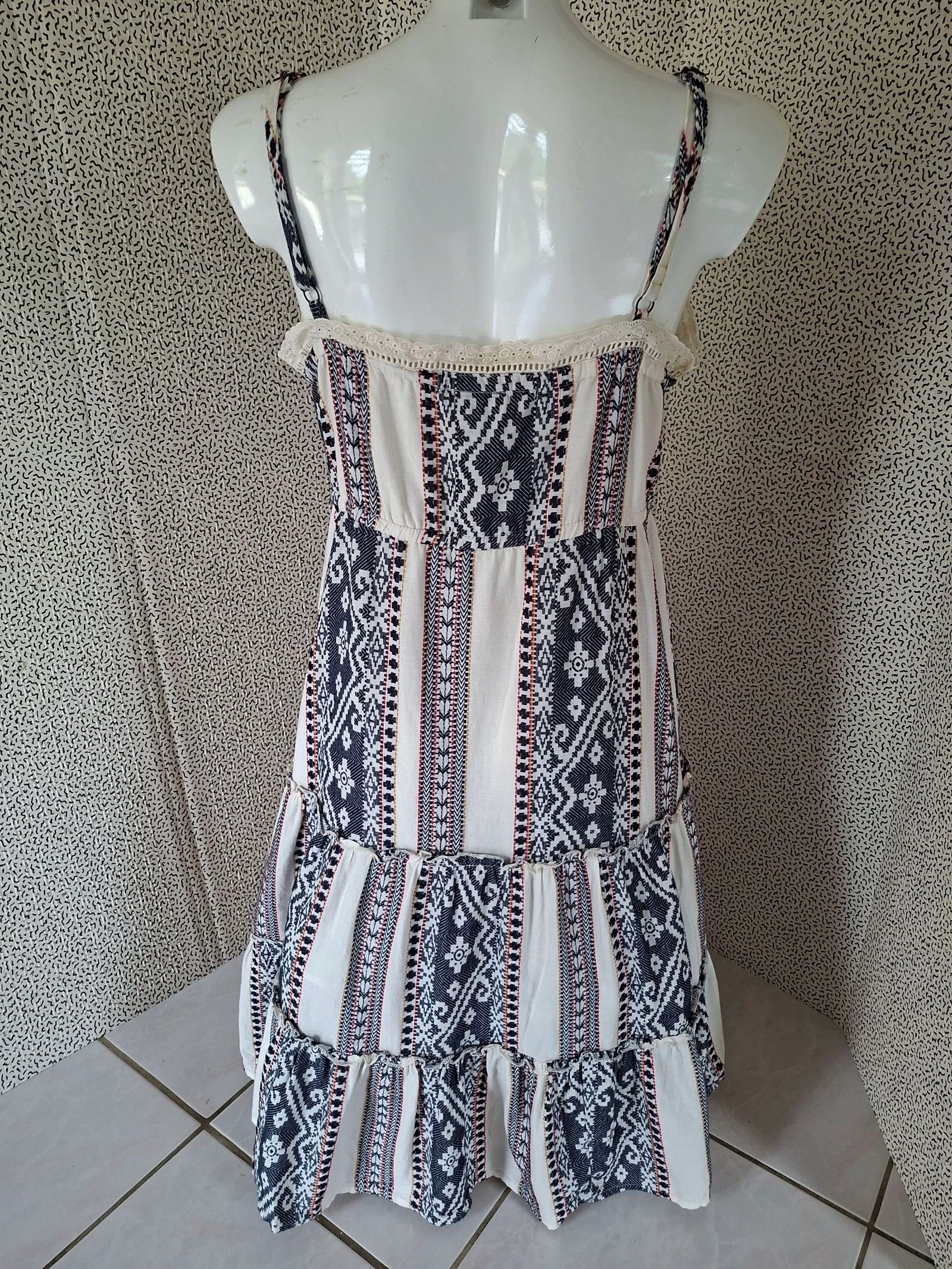 Vestido longo boêmio Yessica C&A T44 algodão cru azul alças ajustáveis forrado verão – photo 2